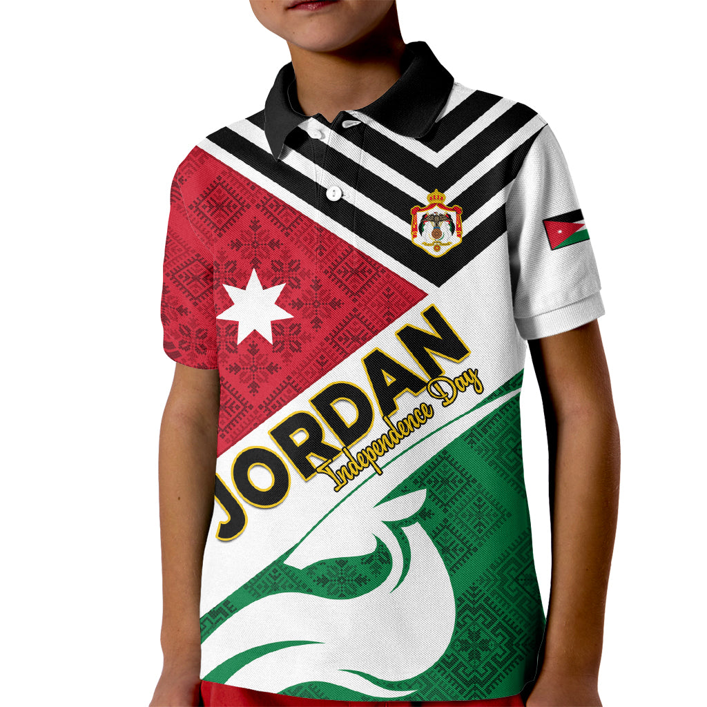 Jordan Independence Day Kid Polo Shirt Jordanie Folk Pattern Flag Style - Wonder Print Shop