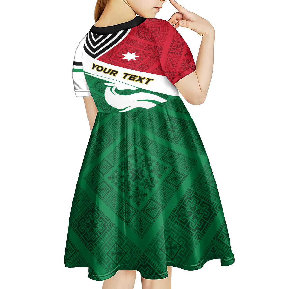 Jordan Independence Day Kid Short Sleeve Dress Jordanie Folk Pattern Flag Style - Wonder Print Shop