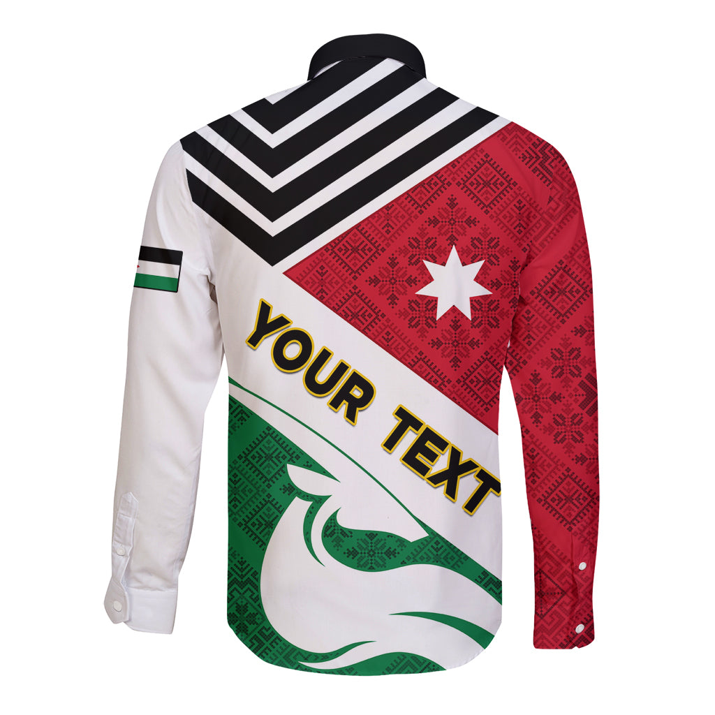 Jordan Independence Day Long Sleeve Button Shirt Jordanie Folk Pattern Flag Style - Wonder Print Shop
