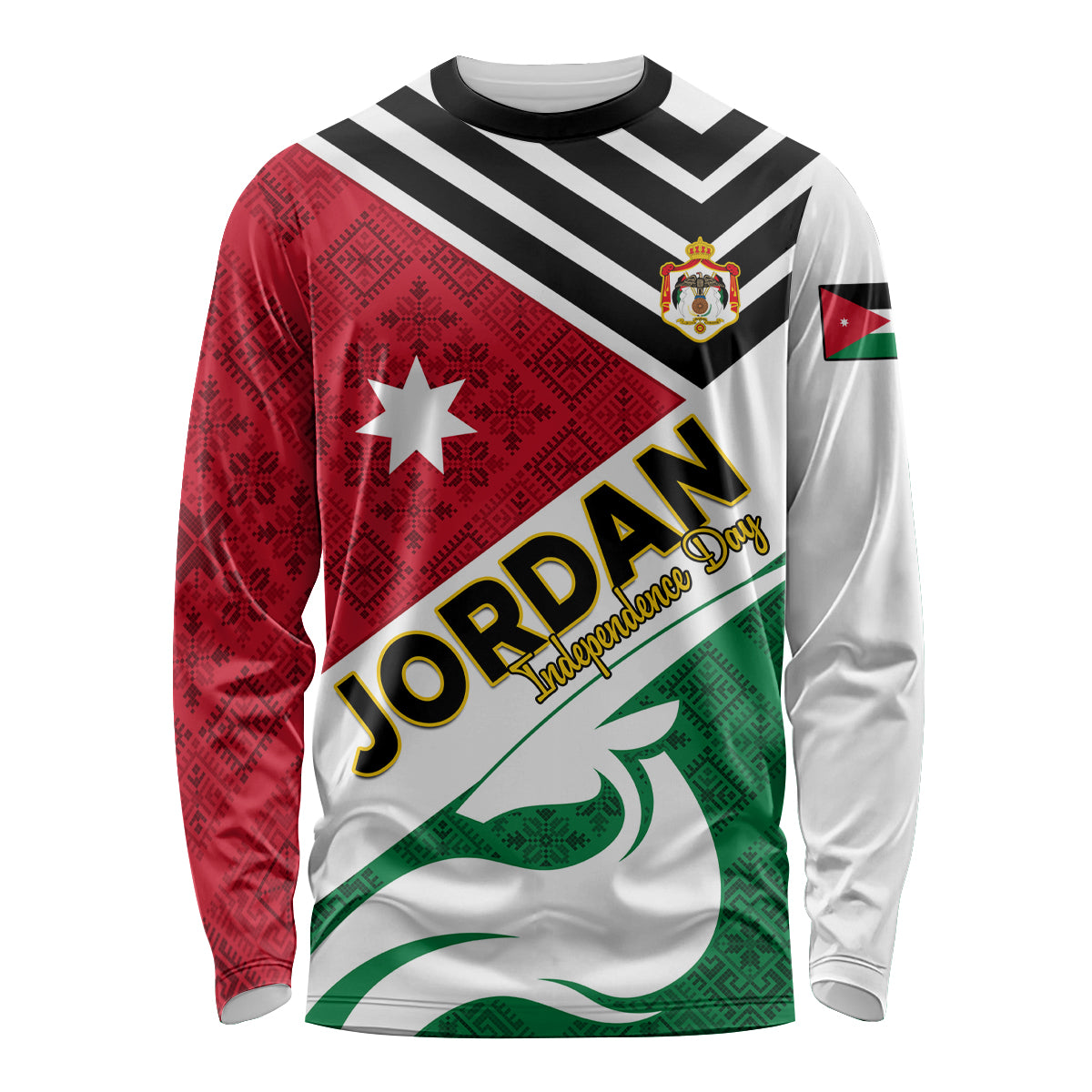 Jordan Independence Day Long Sleeve Shirt Jordanie Folk Pattern Flag Style - Wonder Print Shop