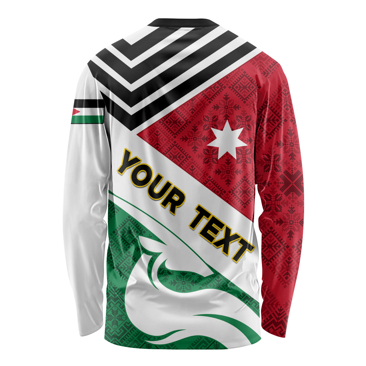 Jordan Independence Day Long Sleeve Shirt Jordanie Folk Pattern Flag Style - Wonder Print Shop