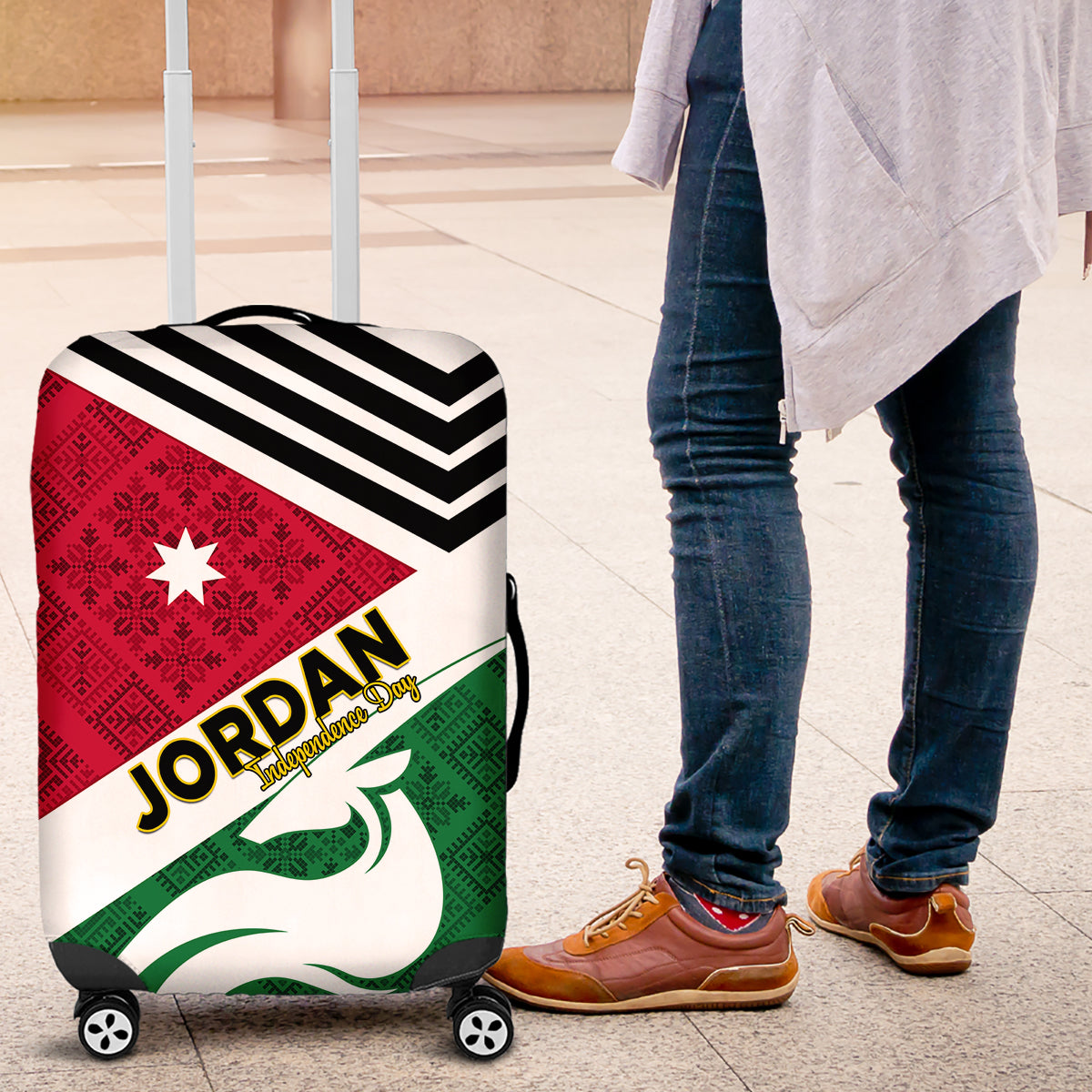 Jordan Independence Day Luggage Cover Jordanie Folk Pattern Flag Style - Wonder Print Shop