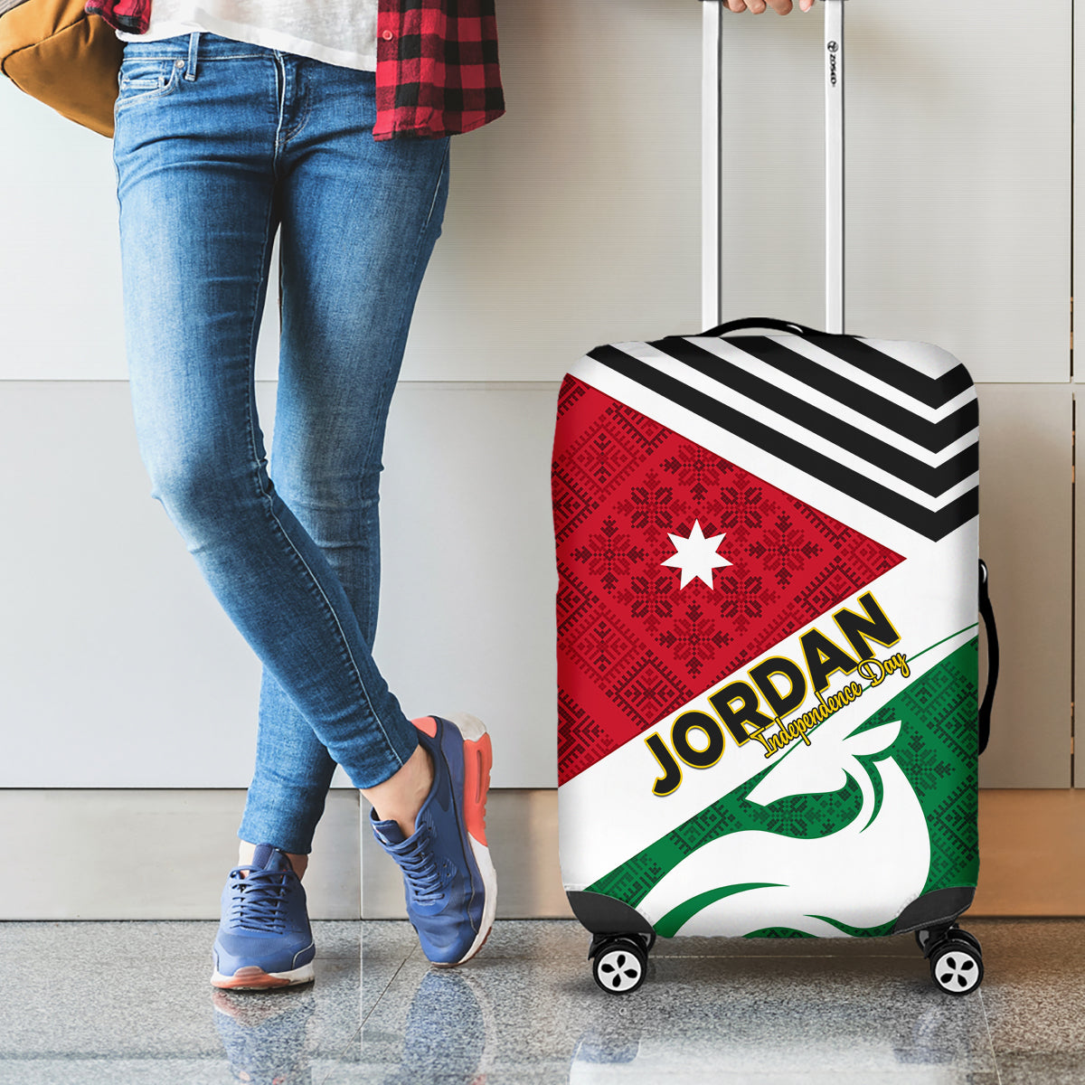 Jordan Independence Day Luggage Cover Jordanie Folk Pattern Flag Style - Wonder Print Shop