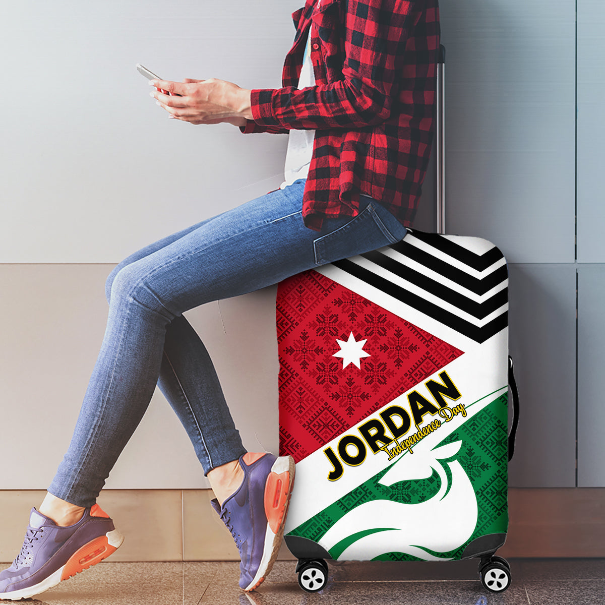 Jordan Independence Day Luggage Cover Jordanie Folk Pattern Flag Style - Wonder Print Shop