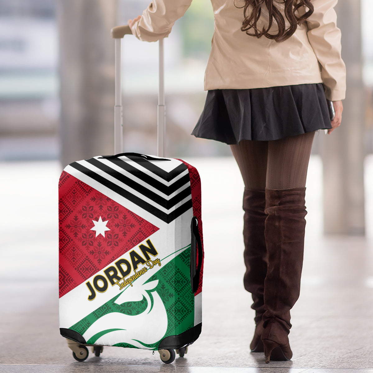 Jordan Independence Day Luggage Cover Jordanie Folk Pattern Flag Style - Wonder Print Shop