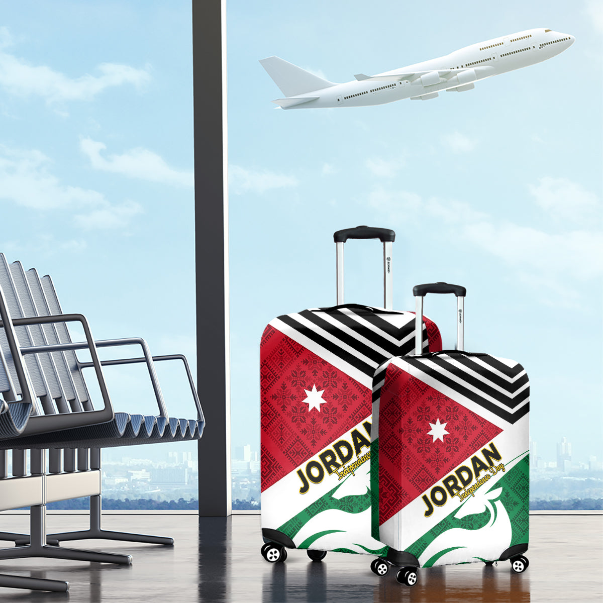 Jordan Independence Day Luggage Cover Jordanie Folk Pattern Flag Style - Wonder Print Shop
