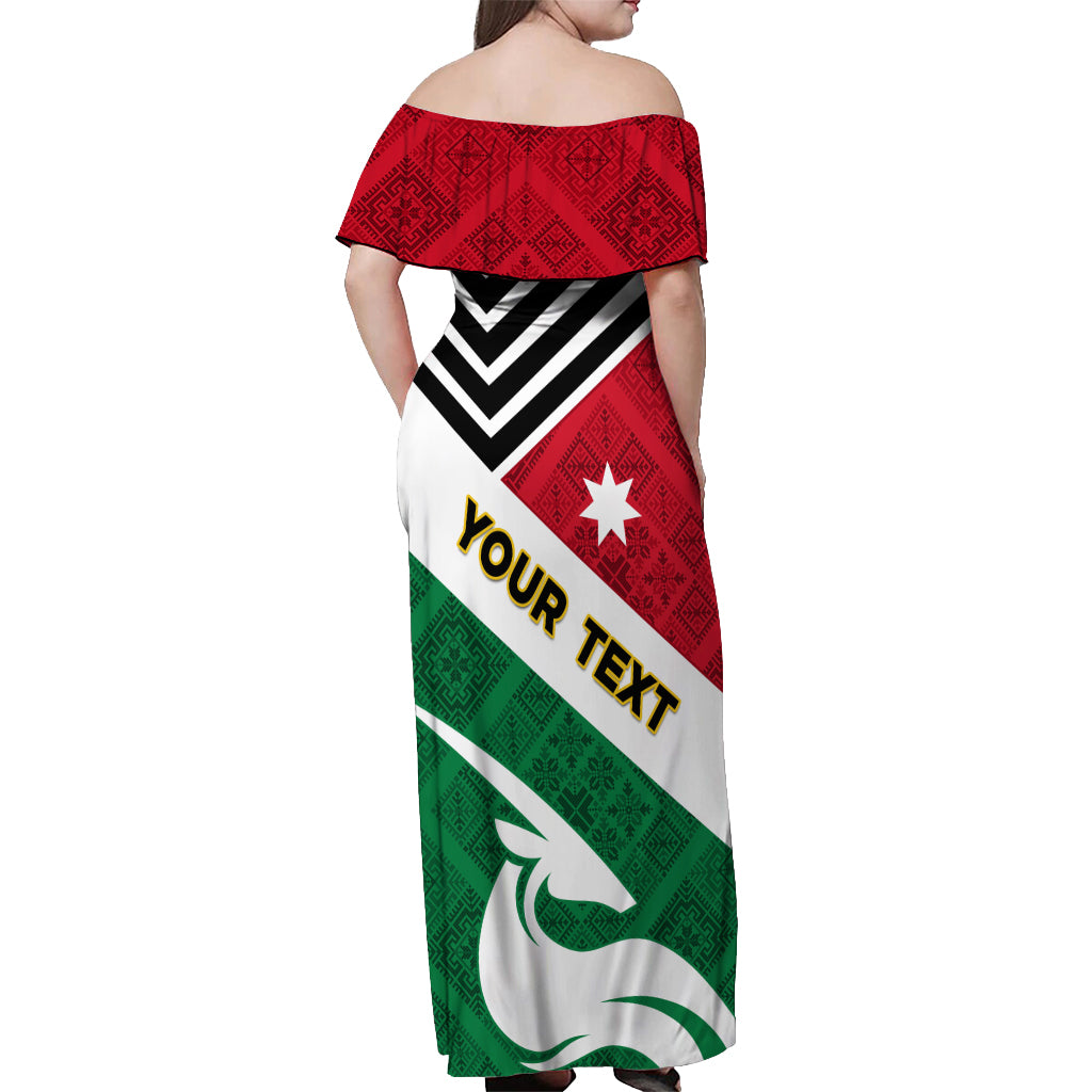 Jordan Independence Day Off Shoulder Maxi Dress Jordanie Folk Pattern Flag Style - Wonder Print Shop