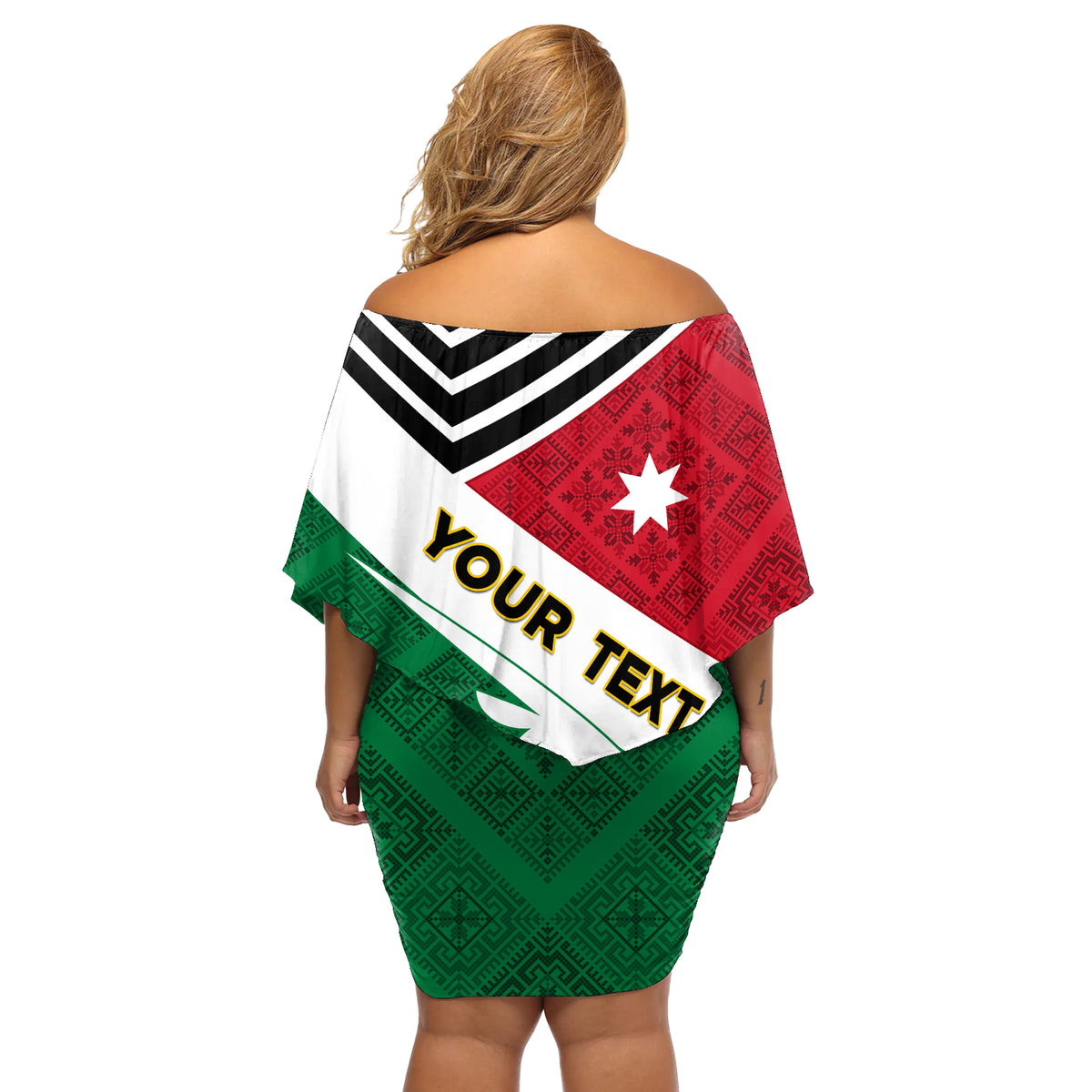 Jordan Independence Day Off Shoulder Short Dress Jordanie Folk Pattern Flag Style - Wonder Print Shop