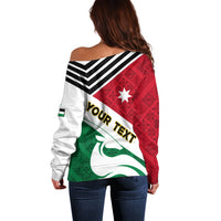 Jordan Independence Day Off Shoulder Sweater Jordanie Folk Pattern Flag Style - Wonder Print Shop