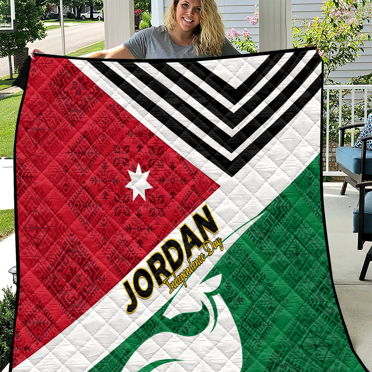 Jordan Independence Day Quilt Jordanie Folk Pattern Flag Style - Wonder Print Shop