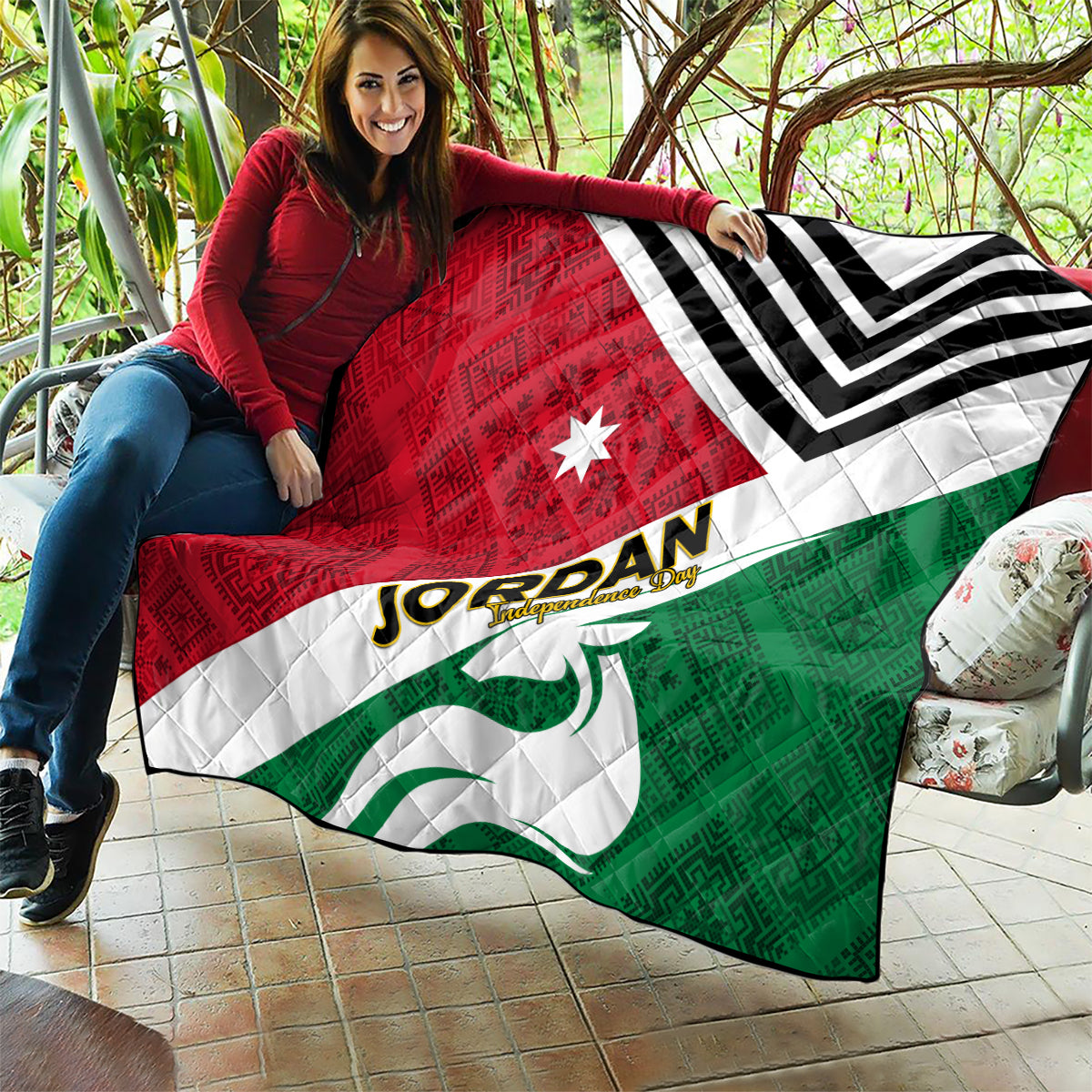 Jordan Independence Day Quilt Jordanie Folk Pattern Flag Style - Wonder Print Shop