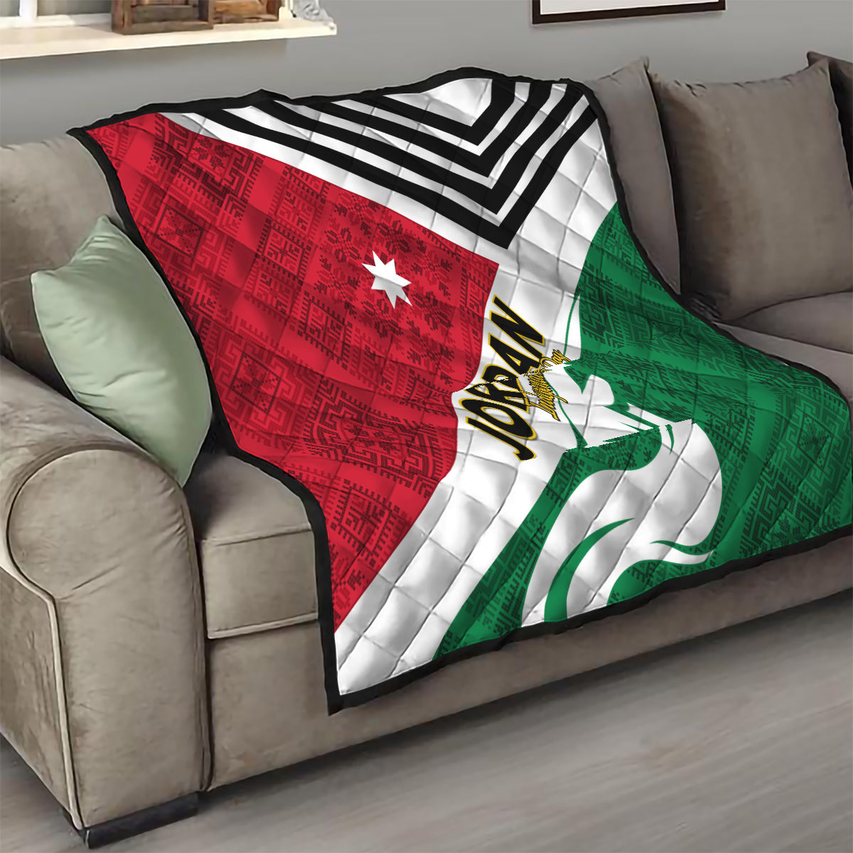 Jordan Independence Day Quilt Jordanie Folk Pattern Flag Style - Wonder Print Shop