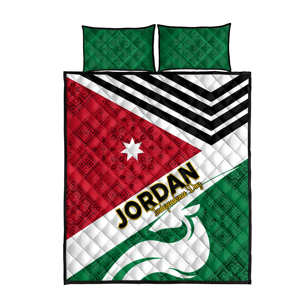 Jordan Independence Day Quilt Bed Set Jordanie Folk Pattern Flag Style - Wonder Print Shop