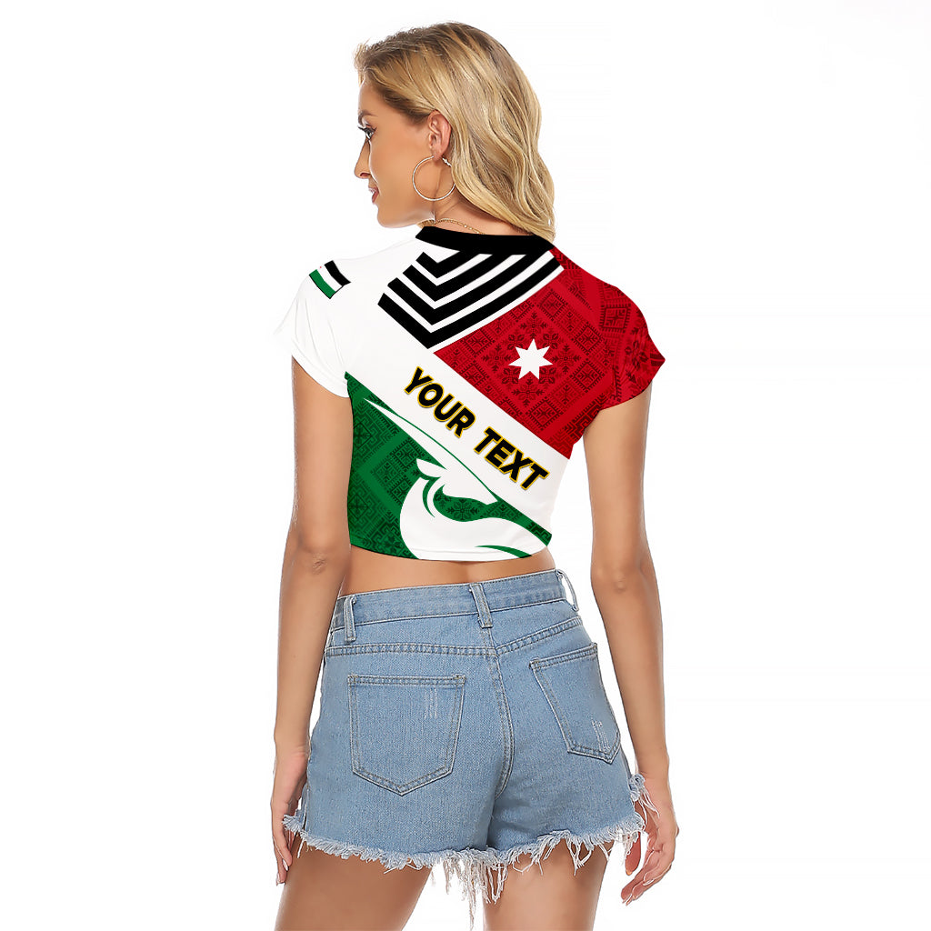 Jordan Independence Day Raglan Cropped T Shirt Jordanie Folk Pattern Flag Style - Wonder Print Shop