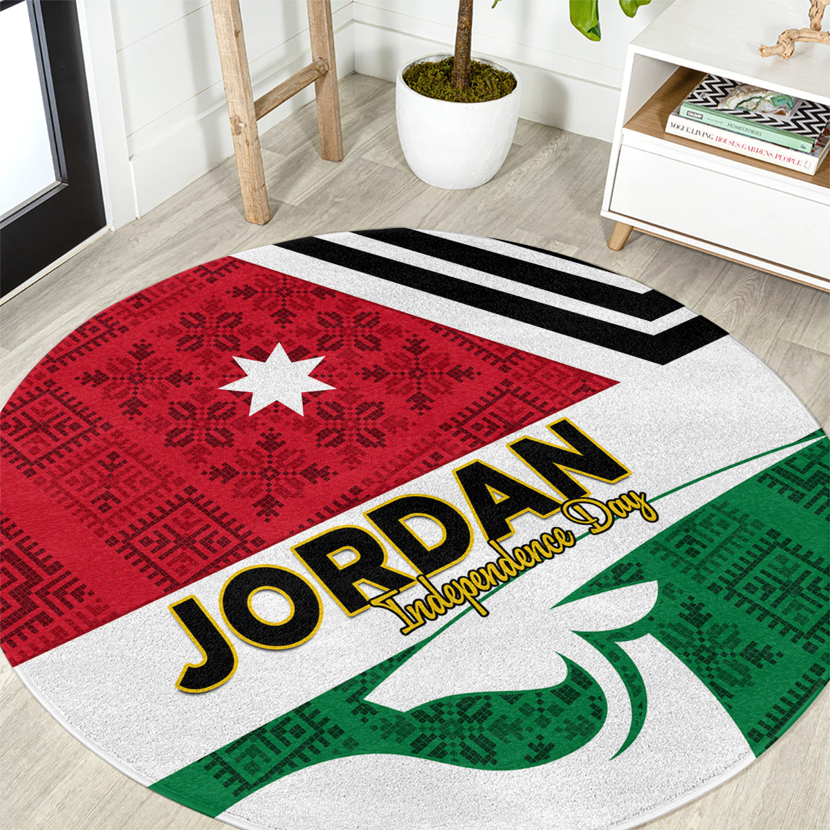 Jordan Independence Day Round Carpet Jordanie Folk Pattern Flag Style