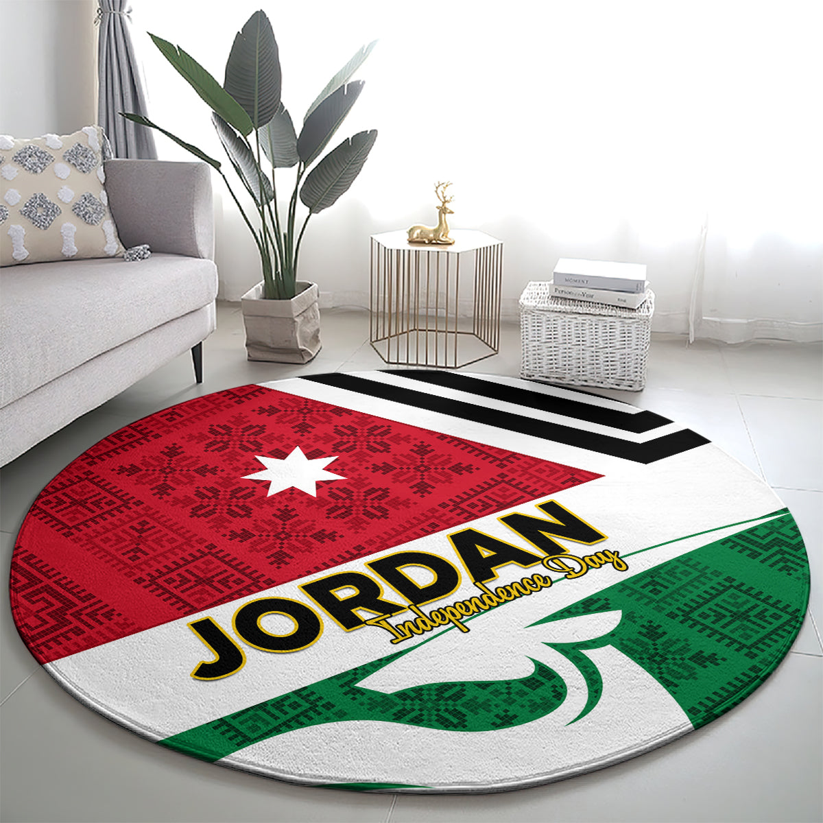 Jordan Independence Day Round Carpet Jordanie Folk Pattern Flag Style