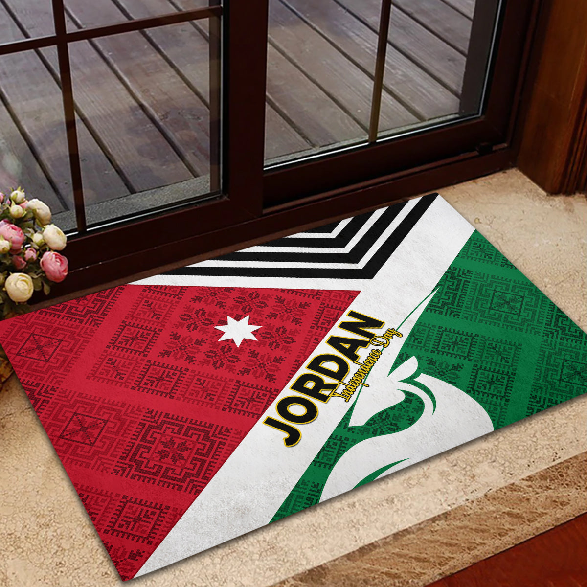 Jordan Independence Day Rubber Doormat Jordanie Folk Pattern Flag Style - Wonder Print Shop