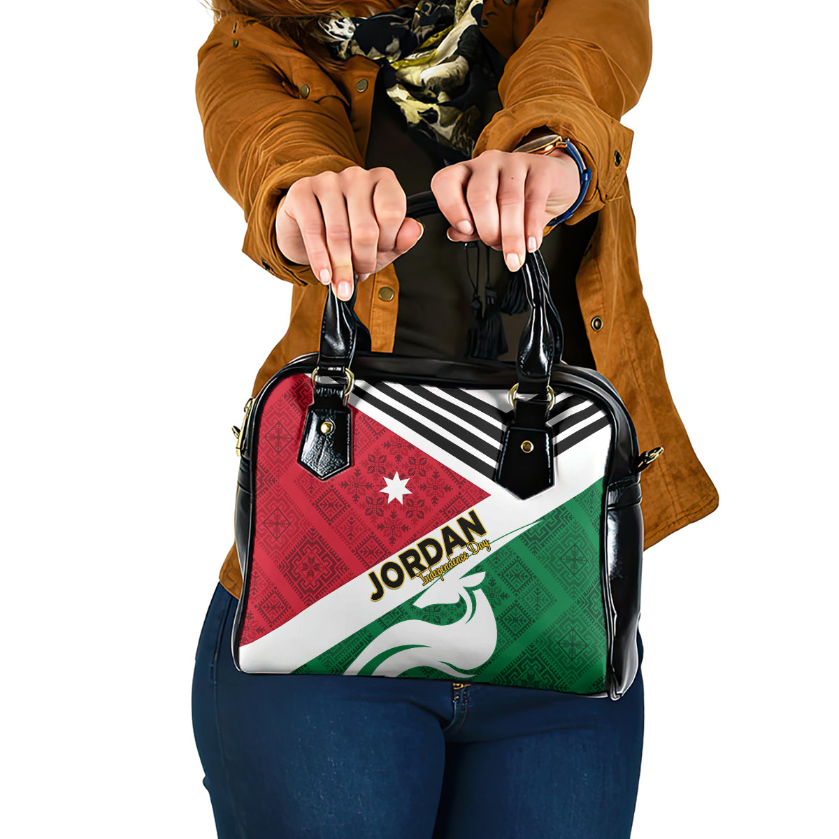 Jordan Independence Day Shoulder Handbag Jordanie Folk Pattern Flag Style