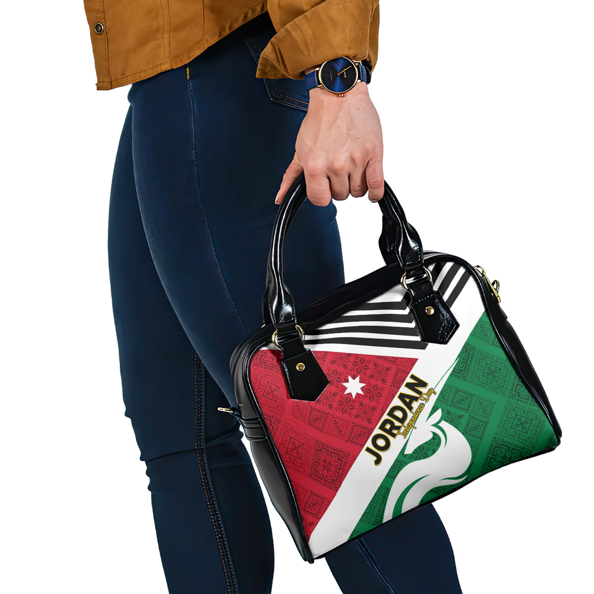 Jordan Independence Day Shoulder Handbag Jordanie Folk Pattern Flag Style