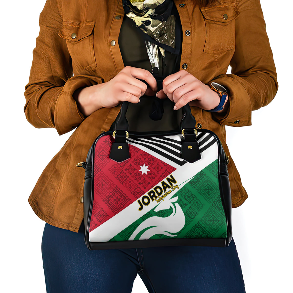 Jordan Independence Day Shoulder Handbag Jordanie Folk Pattern Flag Style