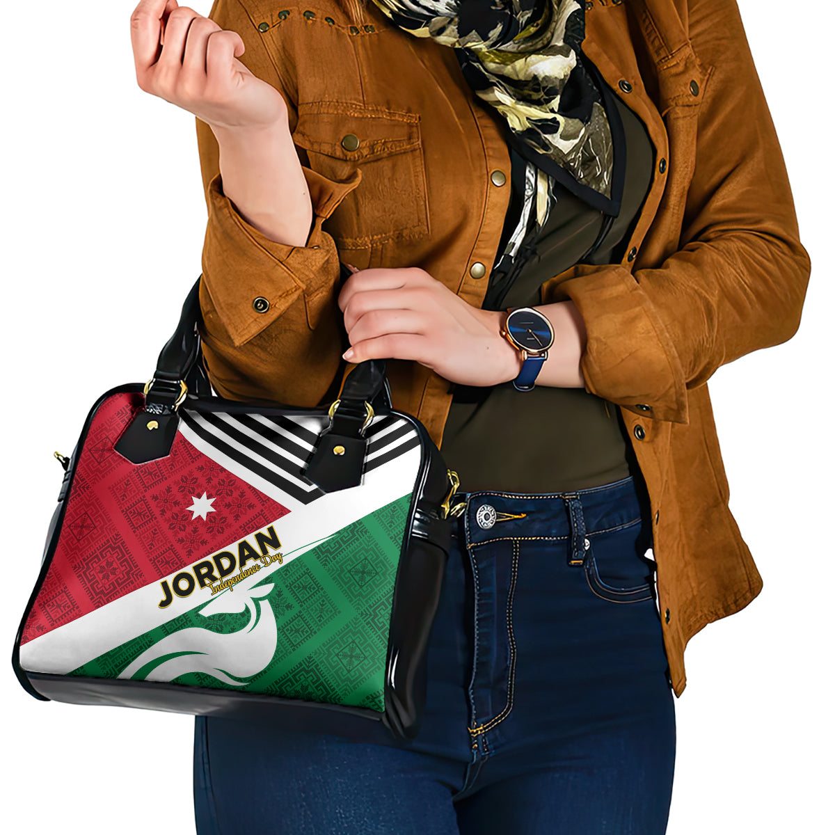 Jordan Independence Day Shoulder Handbag Jordanie Folk Pattern Flag Style