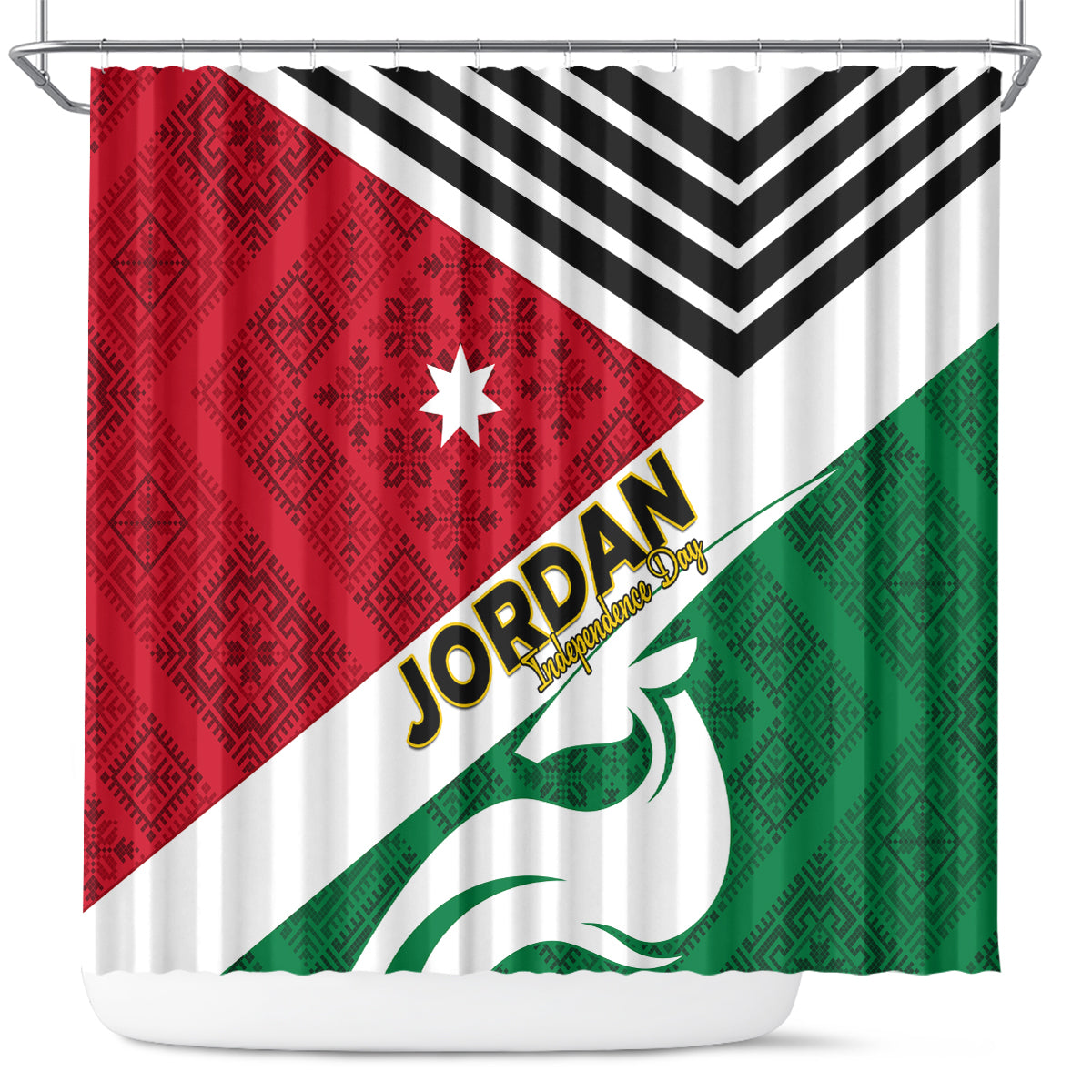 Jordan Independence Day Shower Curtain Jordanie Folk Pattern Flag Style