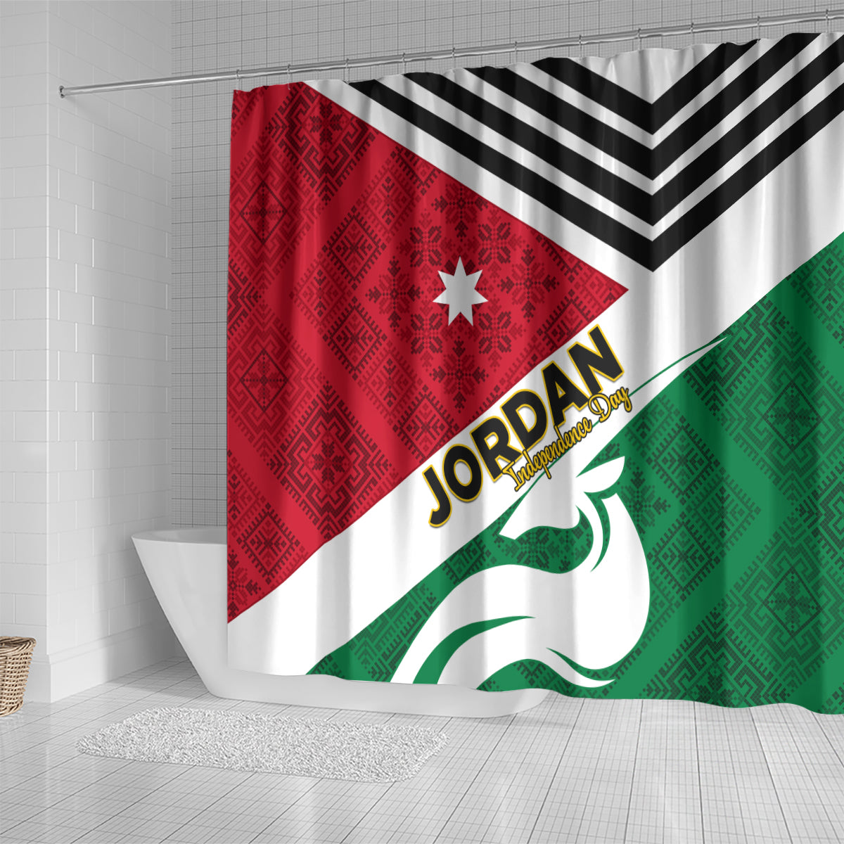 Jordan Independence Day Shower Curtain Jordanie Folk Pattern Flag Style