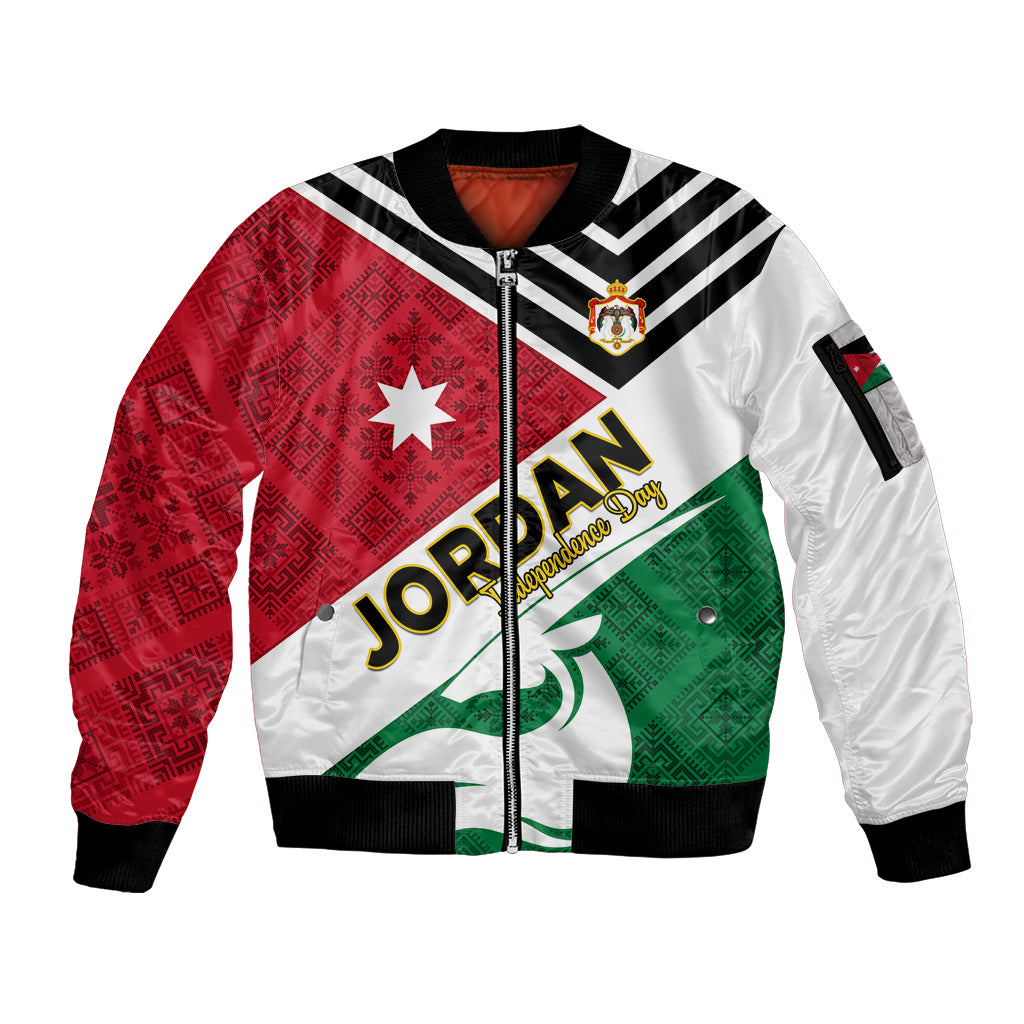 Jordan Independence Day Sleeve Zip Bomber Jacket Jordanie Folk Pattern Flag Style - Wonder Print Shop