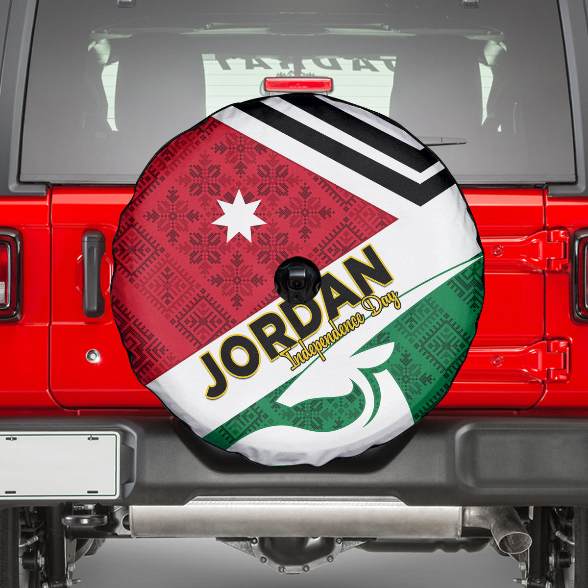 Jordan Independence Day Spare Tire Cover Jordanie Folk Pattern Flag Style - Wonder Print Shop