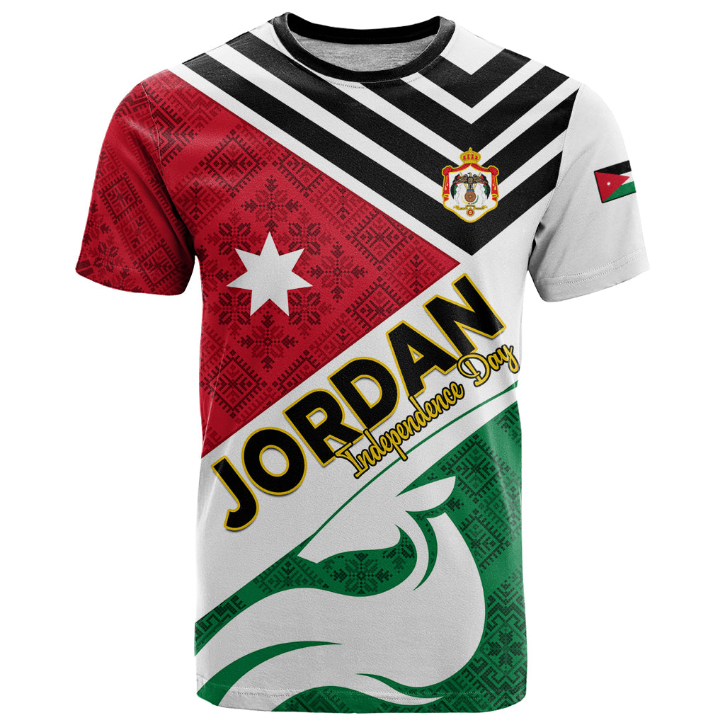 Jordan Independence Day T Shirt Jordanie Folk Pattern Flag Style - Wonder Print Shop