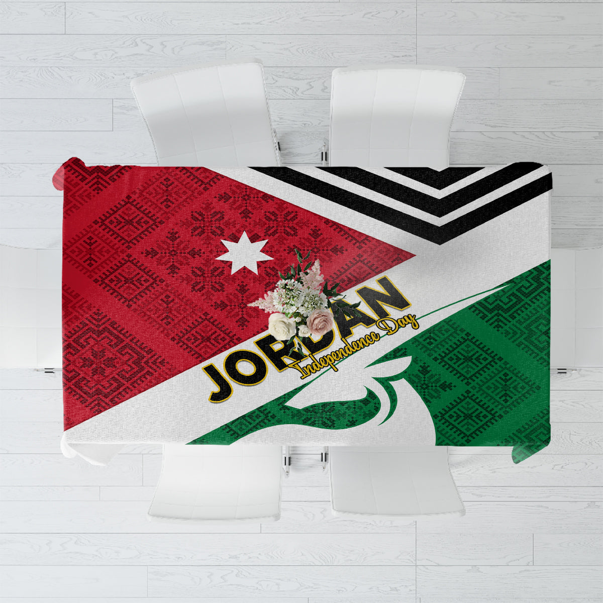 Jordan Independence Day Tablecloth Jordanie Folk Pattern Flag Style - Wonder Print Shop