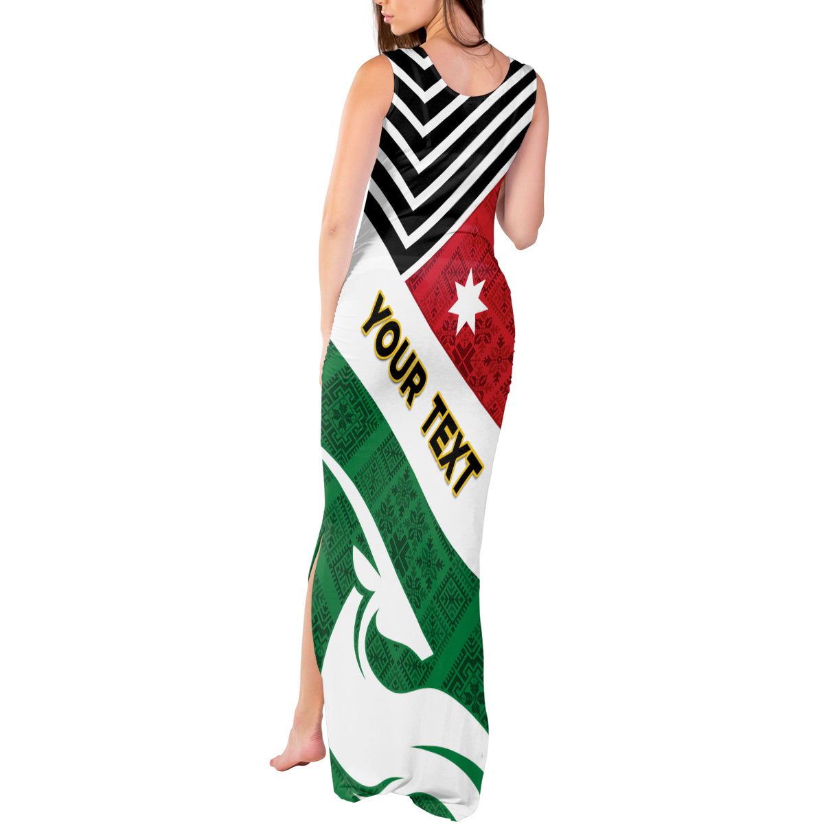 Jordan Independence Day Tank Maxi Dress Jordanie Folk Pattern Flag Style - Wonder Print Shop