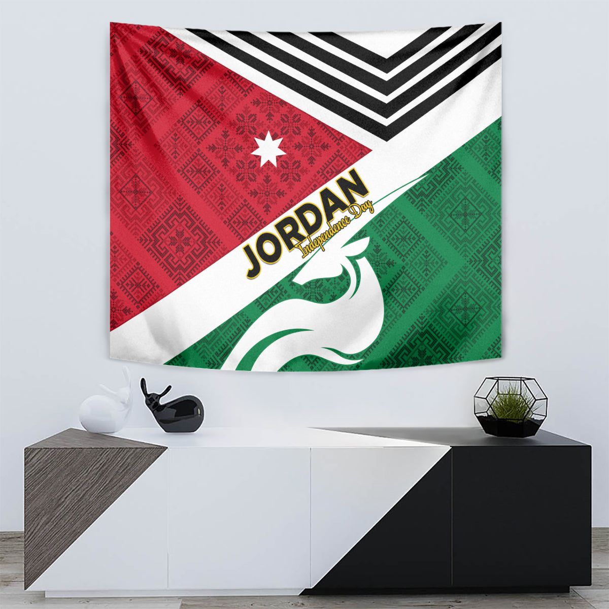 Jordan Independence Day Tapestry Jordanie Folk Pattern Flag Style - Wonder Print Shop