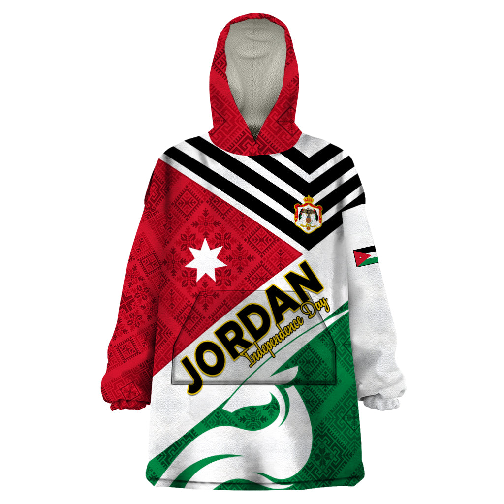 Jordan Independence Day Wearable Blanket Hoodie Jordanie Folk Pattern Flag Style - Wonder Print Shop