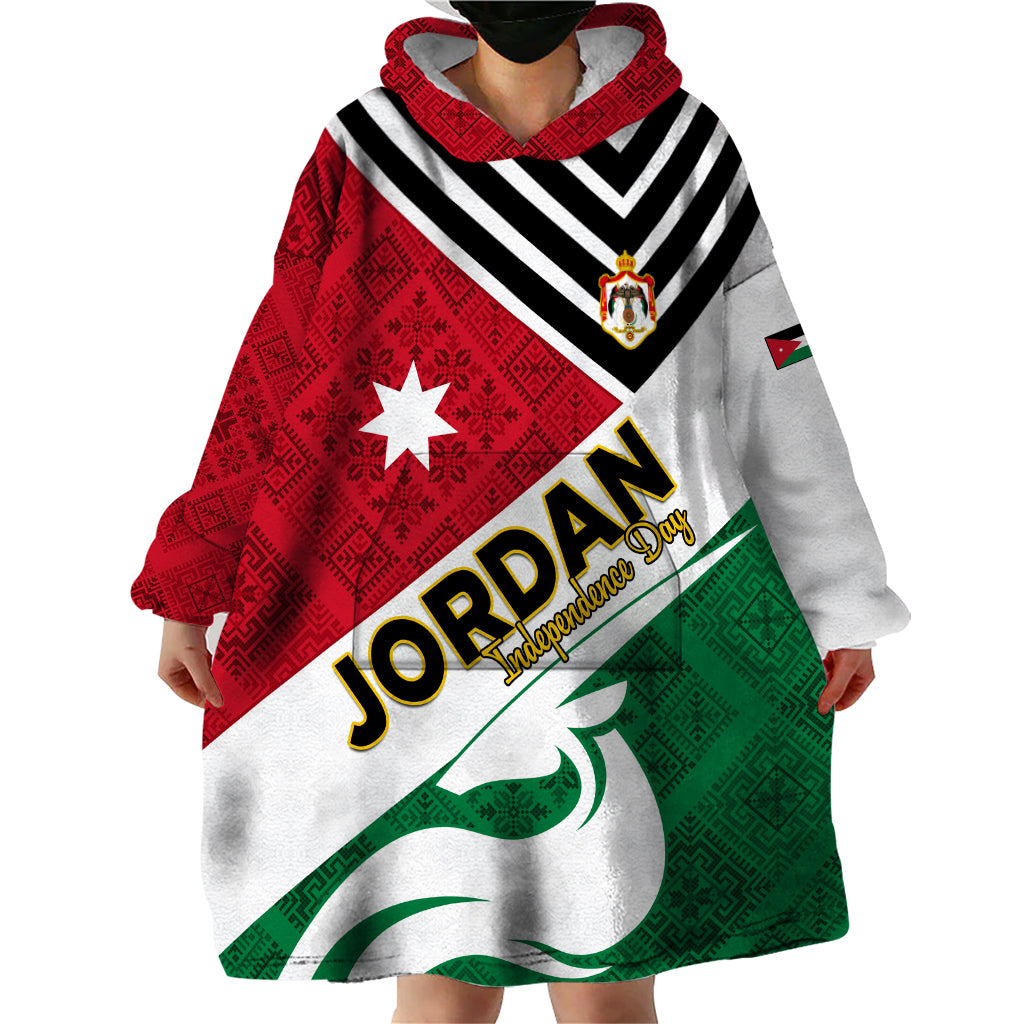 Jordan Independence Day Wearable Blanket Hoodie Jordanie Folk Pattern Flag Style - Wonder Print Shop