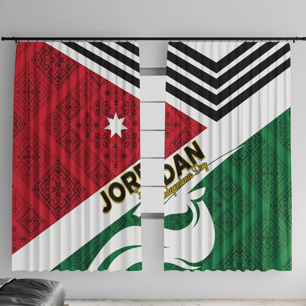 Jordan Independence Day Window Curtain Jordanie Folk Pattern Flag Style - Wonder Print Shop