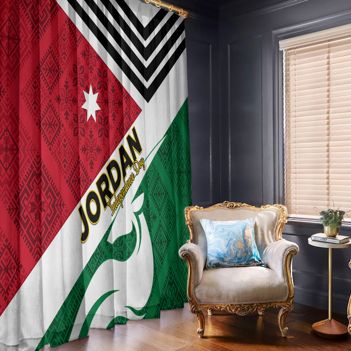 Jordan Independence Day Window Curtain Jordanie Folk Pattern Flag Style - Wonder Print Shop