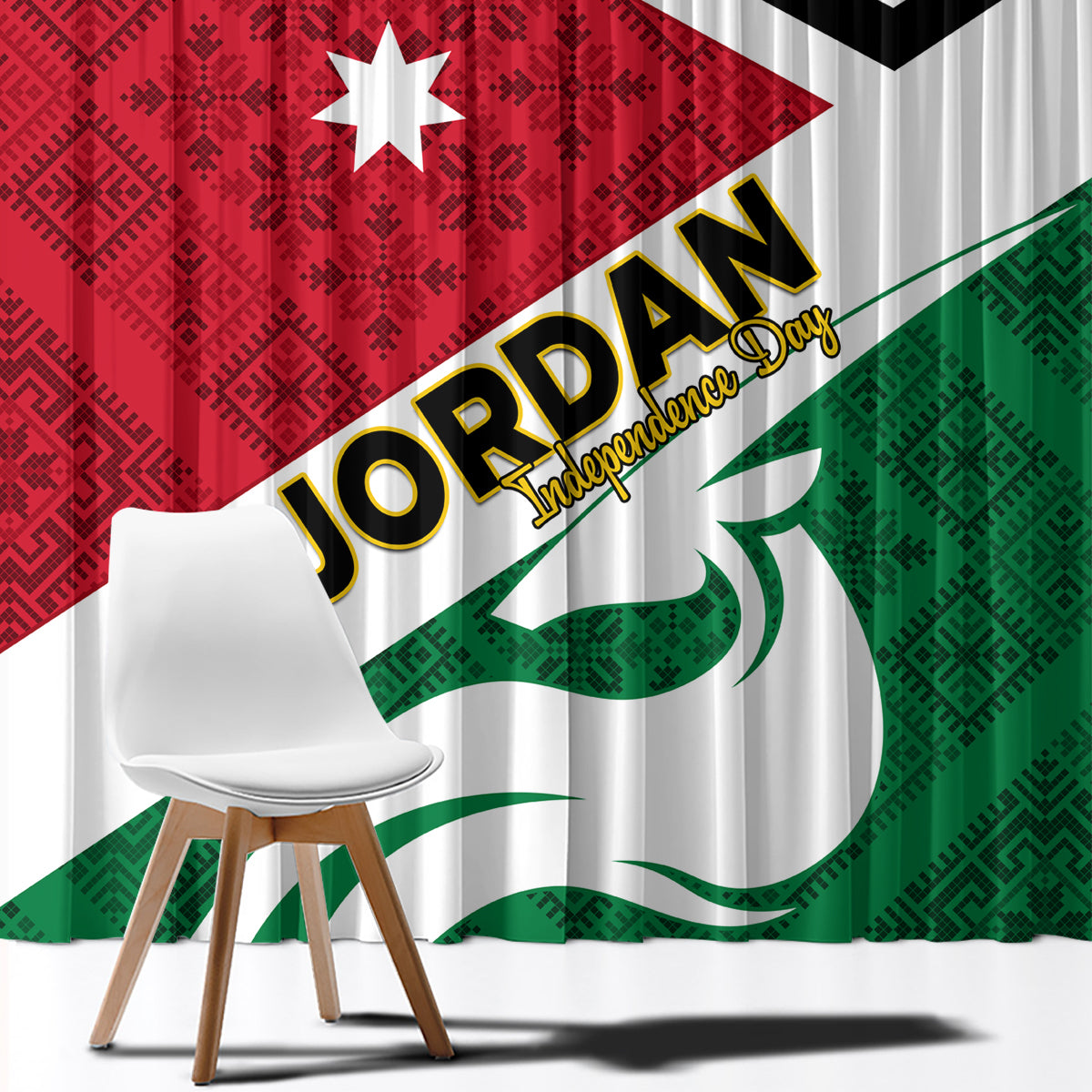 Jordan Independence Day Window Curtain Jordanie Folk Pattern Flag Style - Wonder Print Shop