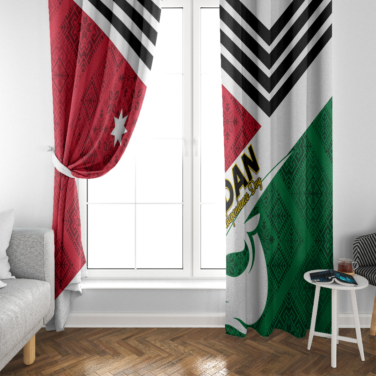 Jordan Independence Day Window Curtain Jordanie Folk Pattern Flag Style - Wonder Print Shop