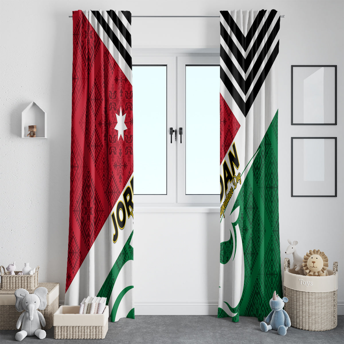 Jordan Independence Day Window Curtain Jordanie Folk Pattern Flag Style - Wonder Print Shop