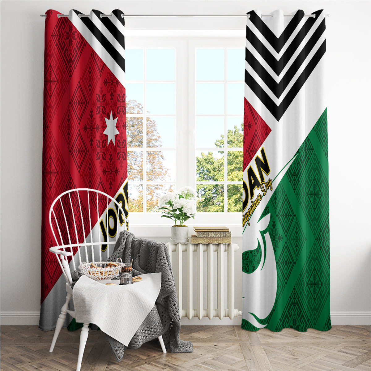 Jordan Independence Day Window Curtain Jordanie Folk Pattern Flag Style - Wonder Print Shop