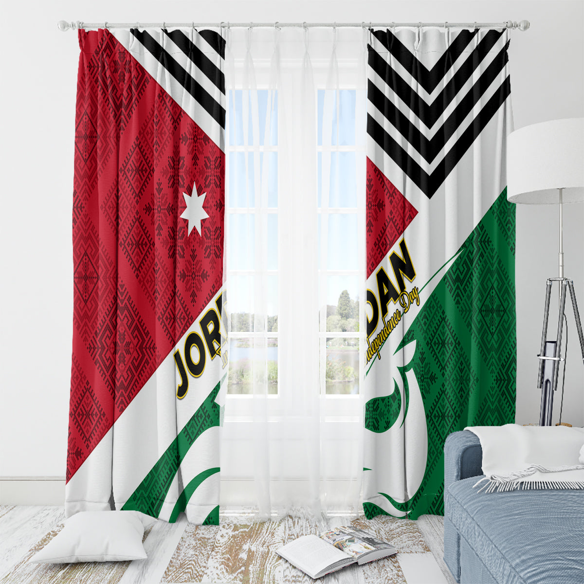 Jordan Independence Day Window Curtain Jordanie Folk Pattern Flag Style - Wonder Print Shop