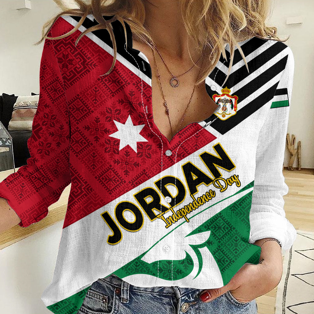 Jordan Independence Day Women Casual Shirt Jordanie Folk Pattern Flag Style - Wonder Print Shop
