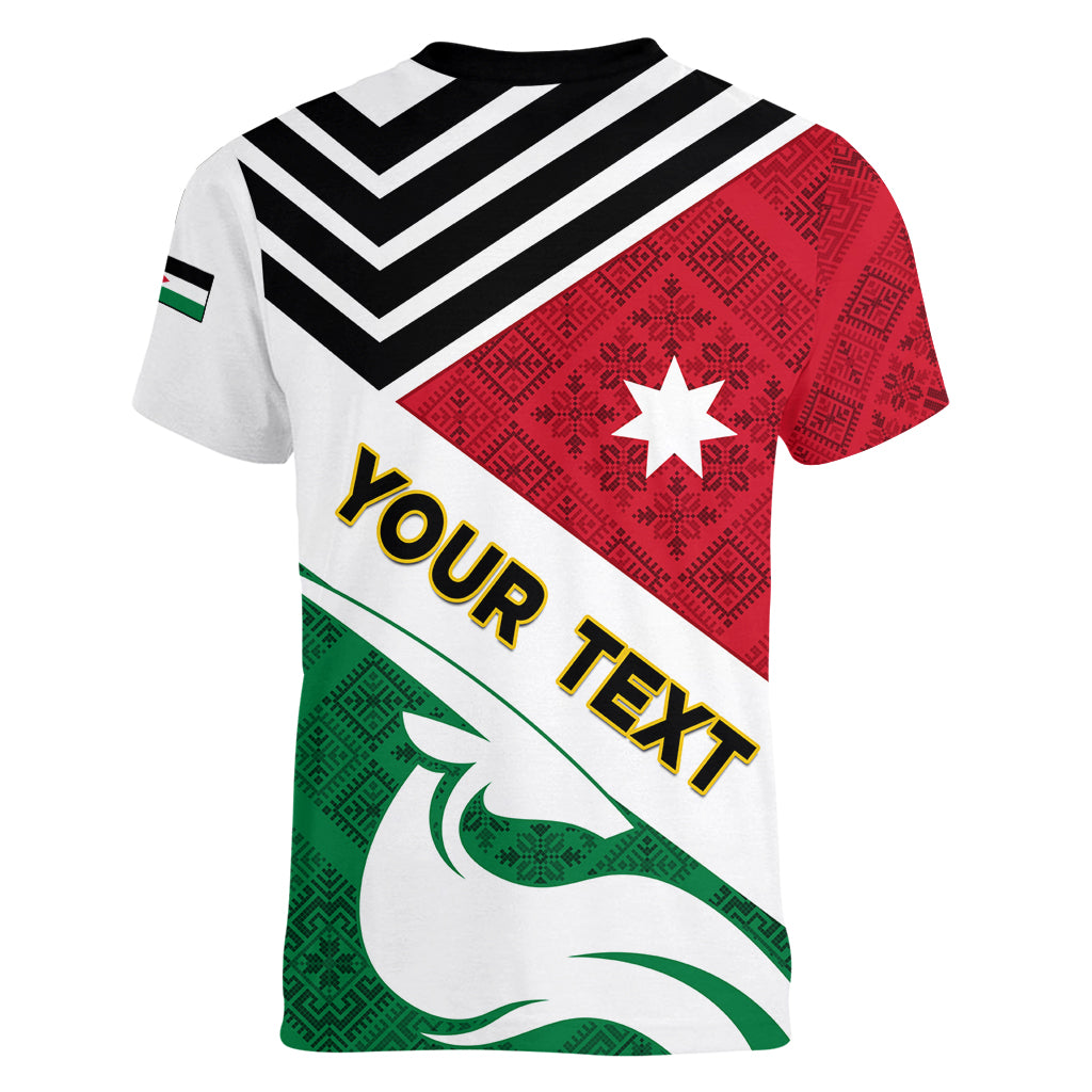 Jordan Independence Day Women V Neck T Shirt Jordanie Folk Pattern Flag Style - Wonder Print Shop