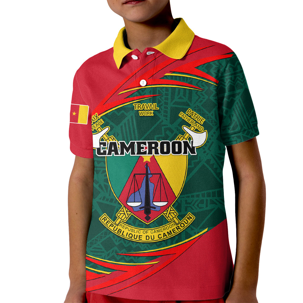 Cameroon Kid Polo Shirt Cameroun Coat Of Arms Mix African Pattern - Wonder Print Shop
