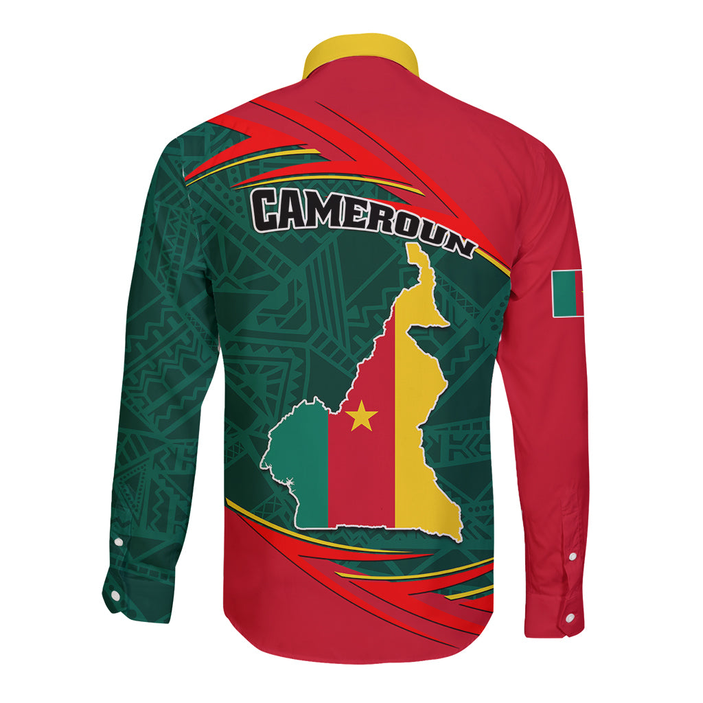 Cameroon Long Sleeve Button Shirt Cameroun Coat Of Arms Mix African Pattern - Wonder Print Shop