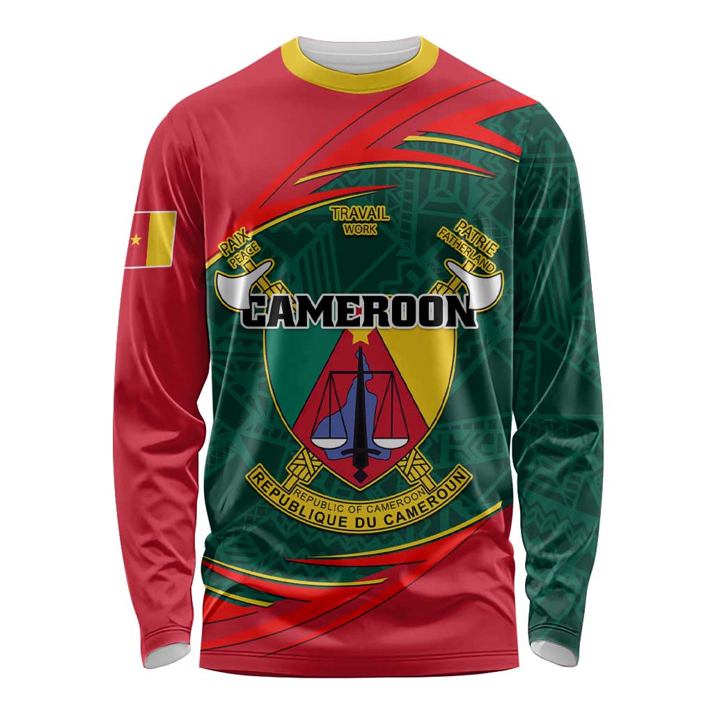 Cameroon Long Sleeve Shirt Cameroun Coat Of Arms Mix African Pattern LT01