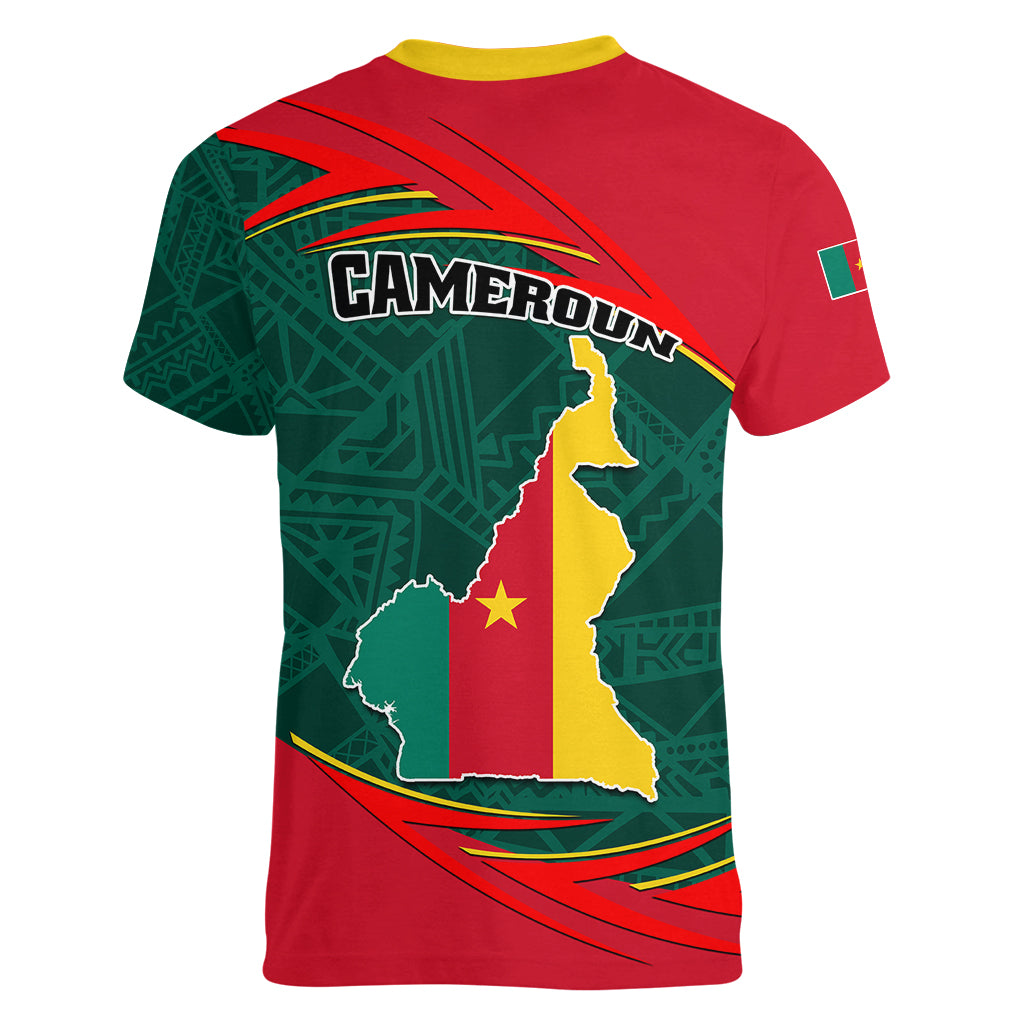 Cameroon Women V Neck T Shirt Cameroun Coat Of Arms Mix African Pattern - Wonder Print Shop