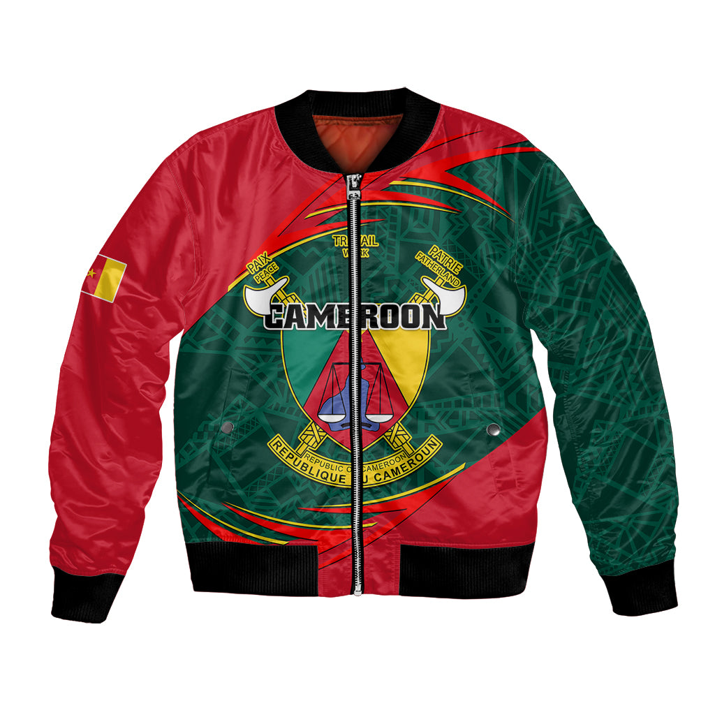 Personalised Cameroon Bomber Jacket Cameroun Coat Of Arms Mix African Pattern - Wonder Print Shop