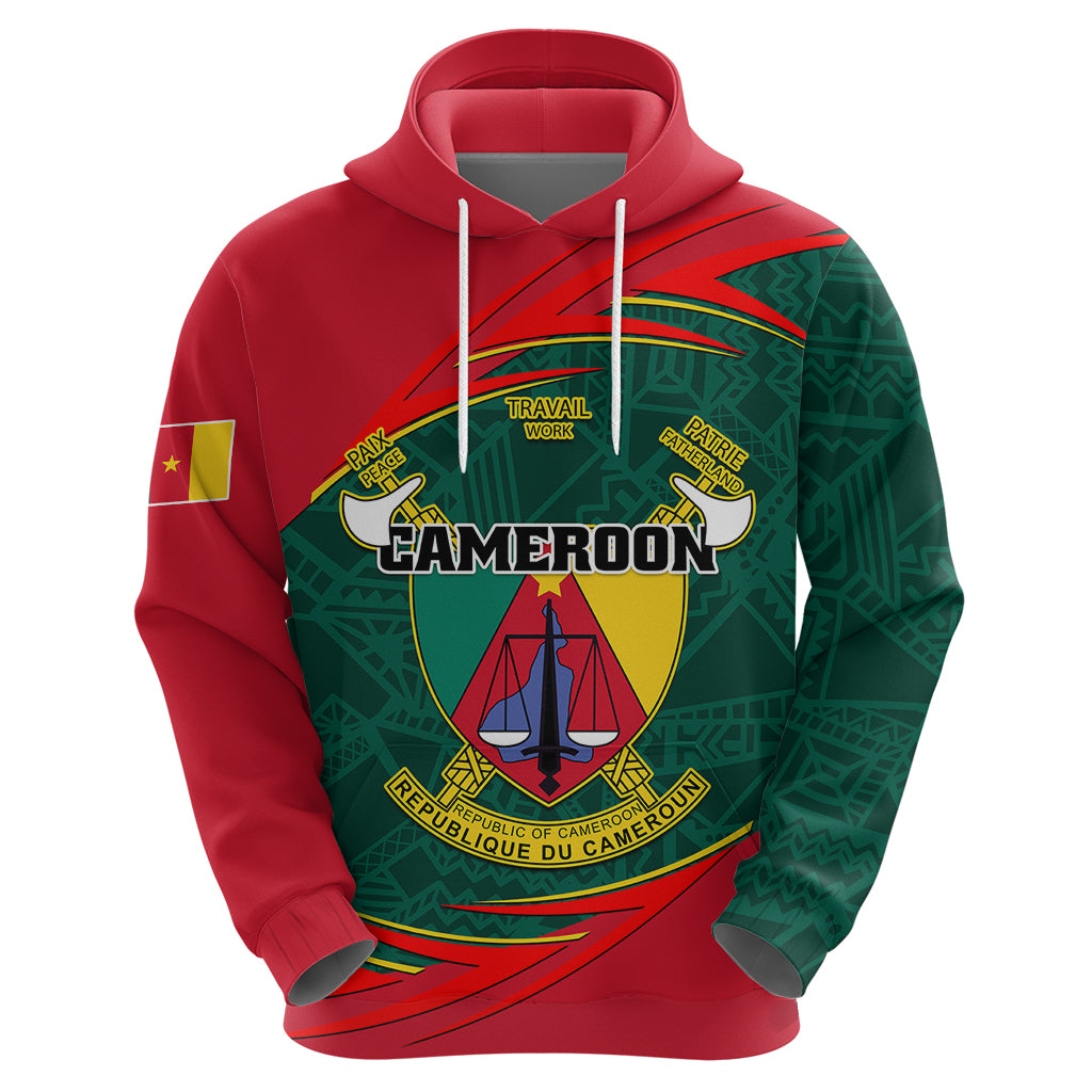 Personalised Cameroon Hoodie Cameroun Coat Of Arms Mix African Pattern - Wonder Print Shop